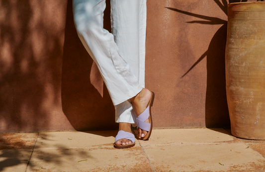 oli basic, daim sandals, mules, handmade sandals, leather sandals, sustainable sandals, ethical production , sustainable, weareolin , Lila, leather sandals