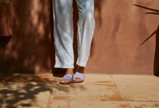 oli basic, daim sandals, mules, handmade sandals, leather sandals, sustainable sandals, ethical production , sustainable, weareolin , Lila, leather sandals